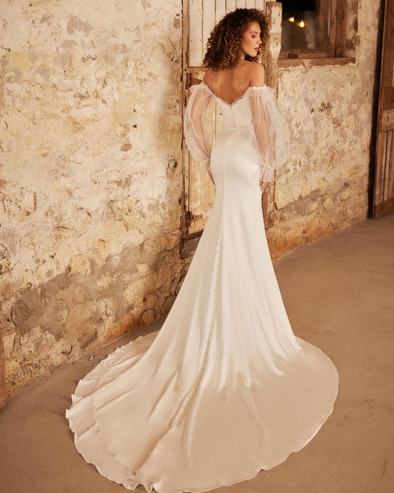 Lp2237 simple boho wedding dress with long sleeves and off the shoulder neckline2